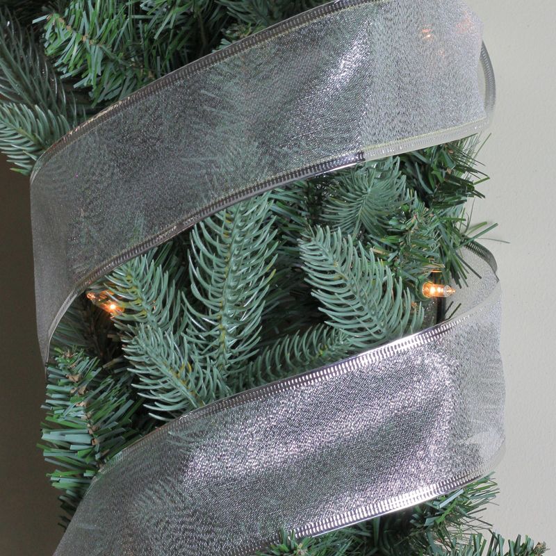 Northlight Shimmering Silver Christmas Wired Craft Ribbon 2.5" x 10 Yards, 3 of 4