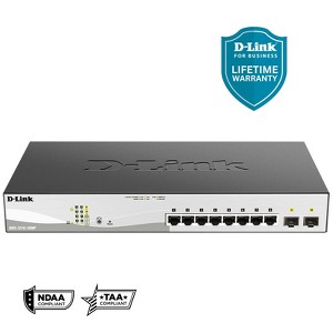 D-Link 10-Port Gigabit Smart Managed PoE+ Switch, 8x PoE+ Ports (130W) + 2x Optical SFP Ports (DGS-1210-10MP) - 1 of 4