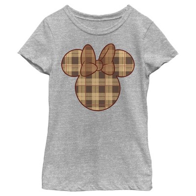 Girl's Mickey & Friends Plaid Minnie Mouse Logo T-Shirt