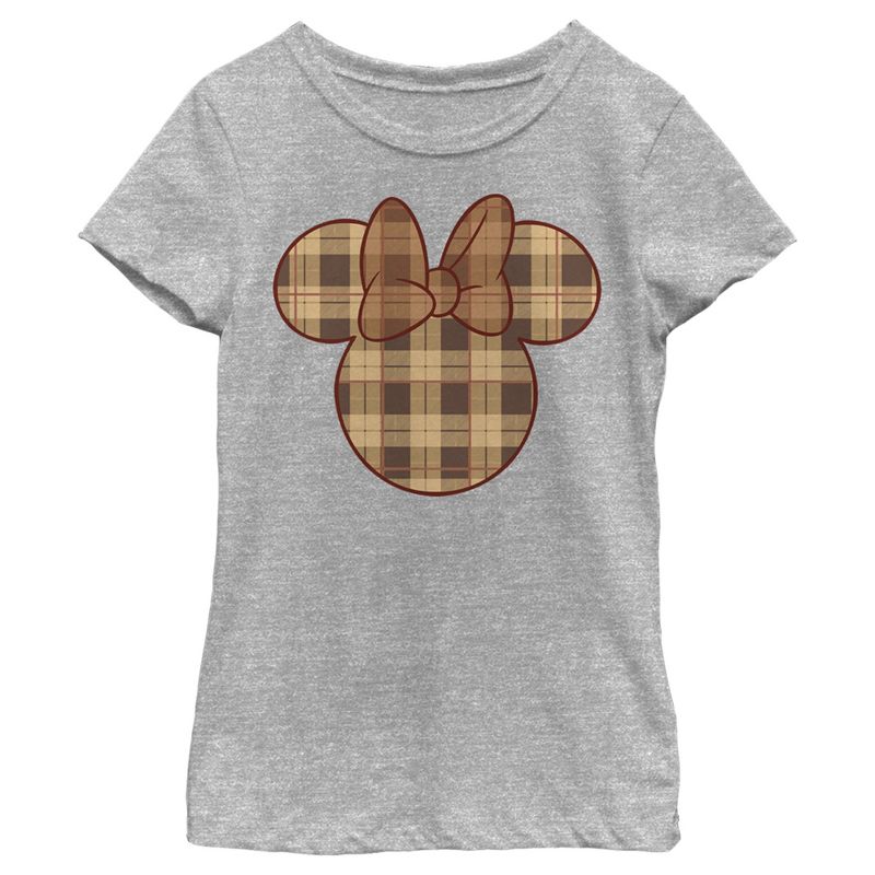 Girl's Mickey & Friends Plaid Minnie Mouse Logo T-Shirt, 1 of 6
