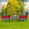 Tangkula 3 Pieces Patio Set Outdoor Wicker Rattan Furniture w/ Cushions Red - 2 of 4