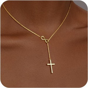 14K Gold/Silver Plated Infinity Long Charm Necklace Trendy Non Tarnish Waterproof Jewelry - 1 of 4