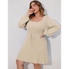 Coolmee Womens Plus Size Midi Dress Casual Square Neck Long Sleeve Drawstring Waist Casual Babydoll Sweater Dress - 3 of 4