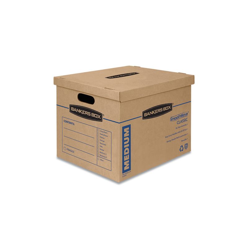 Bankers Box SmoothMove Classic Moving/Storage Boxes, Half Slotted Container (HSC), Medium, 15" x 18" x 14", Brown/Blue, 8/Carton, 1 of 8