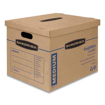 Bankers Box SmoothMove Classic Moving/Storage Boxes, Half Slotted Container (HSC), Medium, 15" x 18" x 14", Brown/Blue, 8/Carton