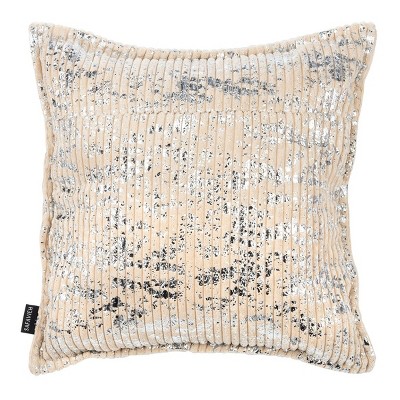 Elysia 18" Square Silver Ribbed Polyester Throw Pillow