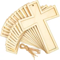 Bright Creations 12 Pack Wood Cross Ornaments with Jute String for DIY Arts and Crafts Projects, 3.8x5"