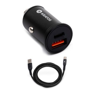 Kratos 36W 2-Port USB-A and Type-C 18W Mini Car Charger w/ USB-C to USB-A Cable