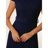 INSPIRE CHIC Women's Mock Neck Cap Sleeve Belted A-Line Midi Pleated Dresses - 4 of 4