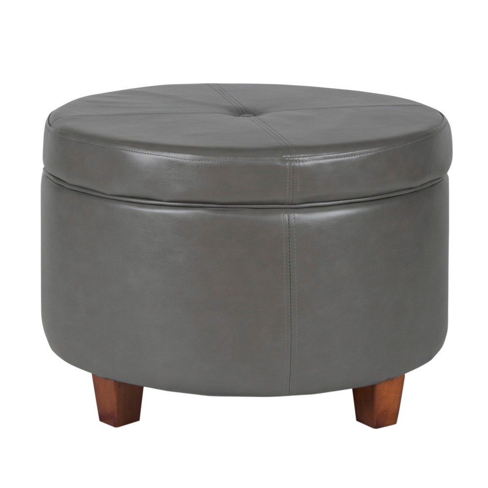 Photos - Pouffe / Bench Large Round Storage Ottoman Charcoal - HomePop