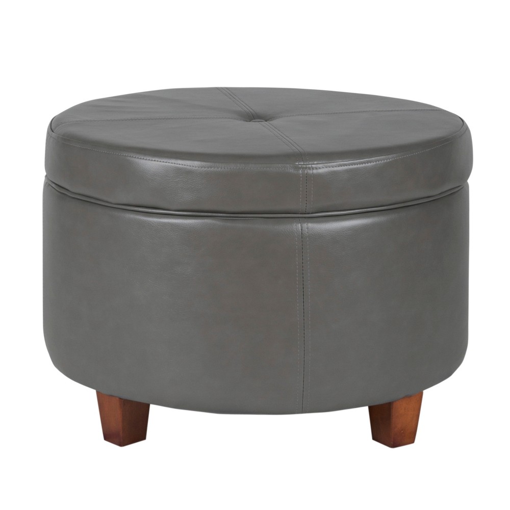 Homepop Large Faux Leather Round Storage Ottoman - Charcoal was $104.99 now $78.74 (25.0% off)