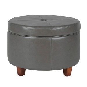 Homepop Large Faux Leather Round Storage Ottoman - Charcoal, Grey