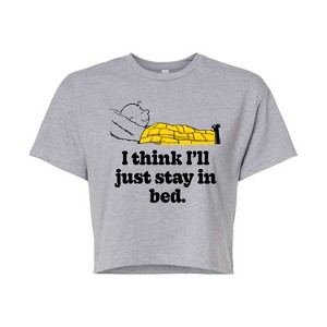 Women's - Peanuts - I Think I'll Stay In Bed Cropped Graphic T-Shirt - 1 of 4