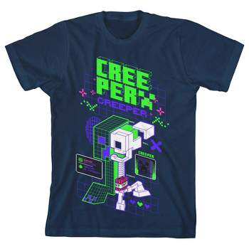 Minecraft Creeper Distortion Clash Trend Boy's Navy Blue T-shirt