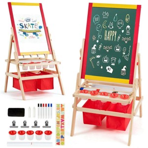 SEVOBAL Doodle Mats and Boards 3-in-1 Kids Art Easel Double-Sided Magnetic Board Paper Roll with Accessories, Red, 26.32"*22"*18.05" - 1 of 4
