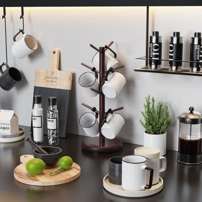 Acoinel 8 Hooks Bamboo Coffee Mug Tree Rotating Coffee Cup Holder