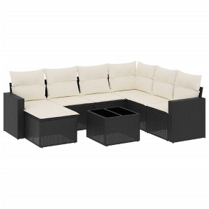vidaXL 8 Piece Patio Sofa Set with Cushions Black Poly Rattan - Black and Cream With Table - 1 of 4
