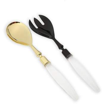 Classic Touch Gold Spoon Black Fork with Acrylic Handles Salad Sever Set