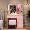 Vanity Desk with LED Mirror, Makeup Vanity Desk with 4 Drawers,Power Outlets and Storage Stool for Bedroom - 3 of 4