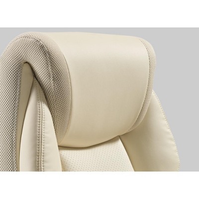Off-White Faux Leather Executive Swivel Office Chair with Adjustable Arms