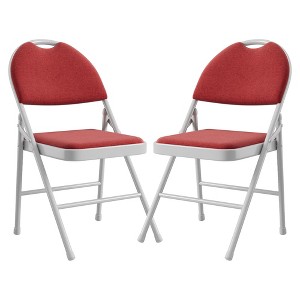 Folding Chair 2-Piece Set, Metal Frame Folding Chairs with Cotton Linen Seat and Non-Slip Pads for Indoor Outdoor Event Room Restaurant, - 1 of 4