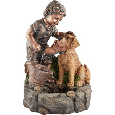 John Timberland Modern Outdoor Floor Water Fountain 24 3/4" High Cascading Boy Plays with Dog for Yard Garden Patio Deck