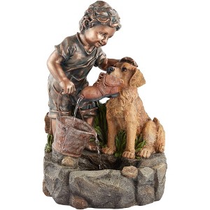 John Timberland Northport Modern Cascading Boy Plays with Dog Outdoor Floor Water Fountain 24 3/4" for Yard Garden Patio Home Deck Porch House Balcony - 1 of 4
