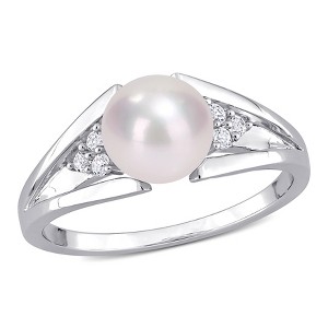 EVERLY JEWELRY |Freshwater Multi-color Option Pearl and Diamond Sterling Silver Ring. - 1 of 4