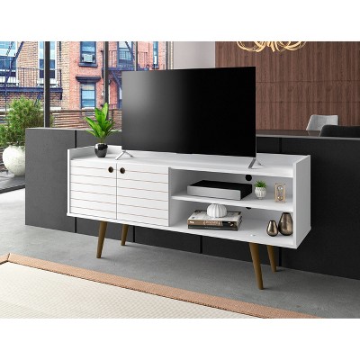 Bogart 53.54" White Mid-Century Modern TV Stand with Cabinet