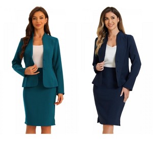 INSPIRE CHIC Women's Collarless Blazer and Formal Pencil Skirt Business Suit Set 2 Pcs 2 Packs - 1 of 4