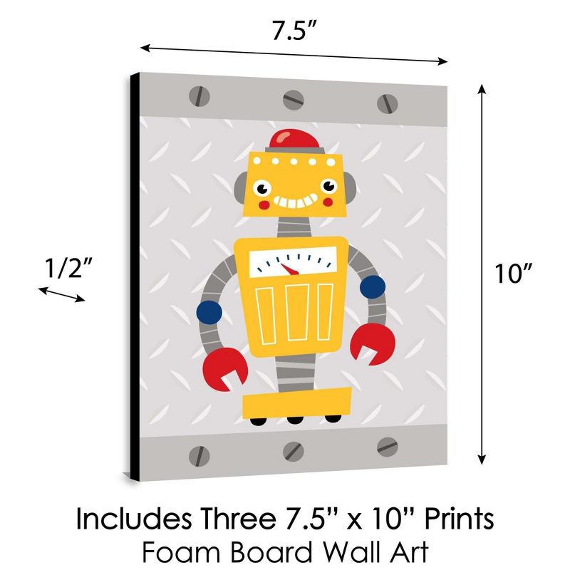 Big Dot of Happiness Gear Up Robots - Nursery Wall Art and Kids Room Decor - 7.5 x 10 inches - Set of 3 Prints, 5 of 8