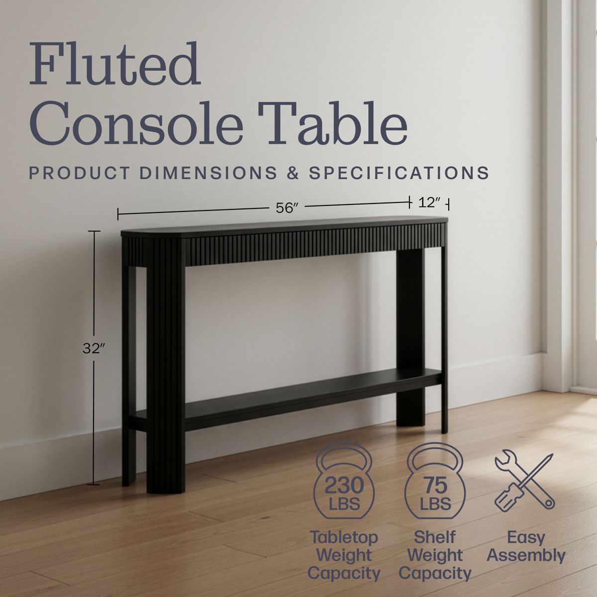 Fluted Solid Wood Console Table 56 Inch - thumbnail 9