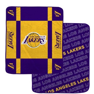 NBA Los Angeles Lakers 60"x70" Reverse Block Wordmark Double Sided Flannel Fleece Blanket - 1 of 3