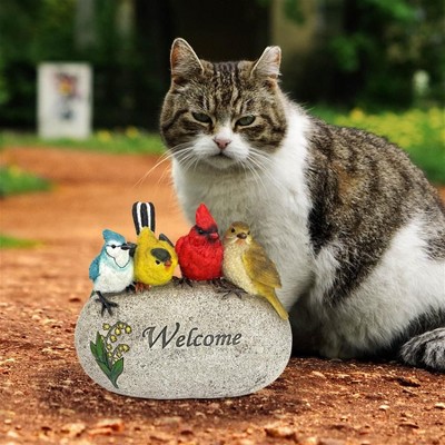 Medium Hand-Painted Resin Bird Welcome Garden Statue