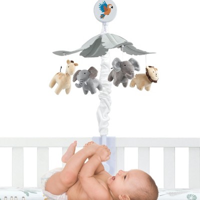 Cream and Gray Velour Jungle Friends Musical Baby Crib Mobile
