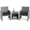 Costway 3 PCS Patio Furniture Set with Tempered Glass Coffee Table & Soft Seat Cushions Gray/Black/White - 2 of 4