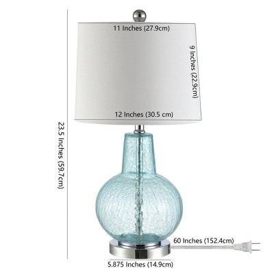 Elegant Atlas 16" Blue Crackle Glass Table Lamp with Light Grey Shade
