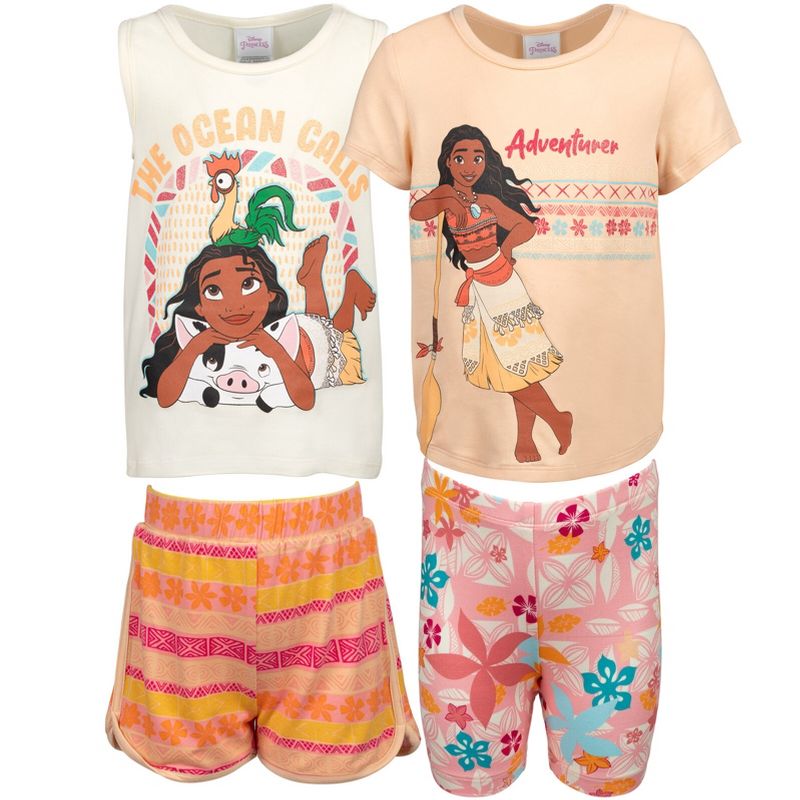 Disney Moana Girls Graphic T-Shirt Tank Top and Shorts 4 Piece Outfit Set Little Kid to Big Kid, 1 of 10