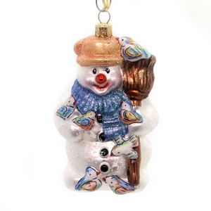 Oberfrankische Glas 4.5 Inch Snowman With Birds Broom Scarf Glittered Tree Ornaments - 1 of 2