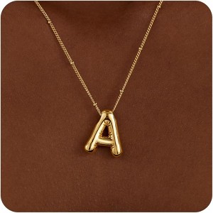 14K Gold Bubble Letter Necklace for Women, Chunky Balloon Initial Pendant, Custom Name Jewelry Gift for Mom, Non-Tarnish Trendy Charm - 1 of 4