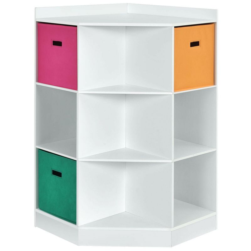 Costway 3-Tier Kids Storage Shelf Cubes w/3 Baskets Corner Cabinet Organizer White, 1 of 13