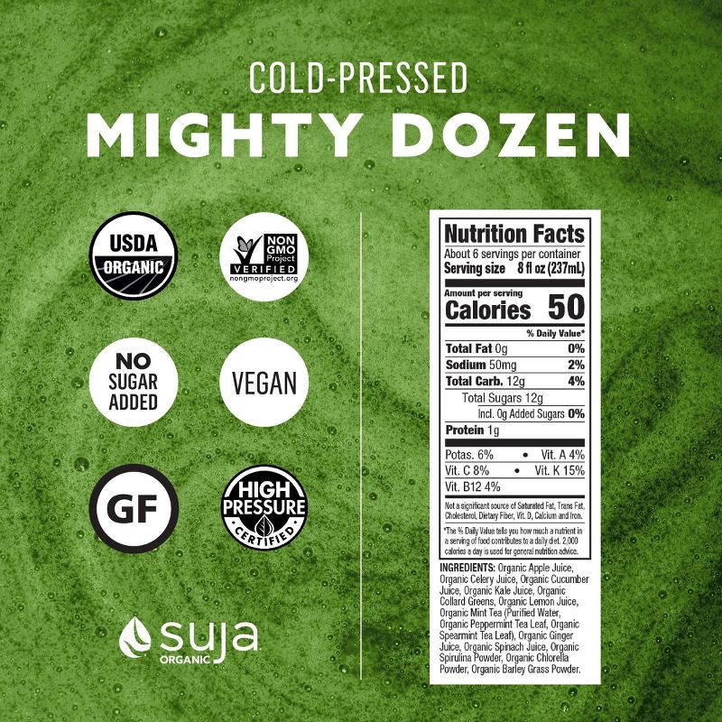 Suja Organic Vegan Mighty Dozen Fruit and Vegetable Drink - 46 fl oz, 3 of 15