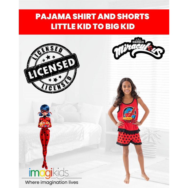 Miraculous Rena Rouge Ladybug Girls Pullover Pajama Shirt and Shorts Little Kid to Big Kid, 3 of 10