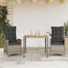 vidaXL 3 Piece Patio Dining Set with Cushions - Poly Rattan Reclining Seats & Acacia Wood Table - Adjustable Backrest - Gray - 2 of 4