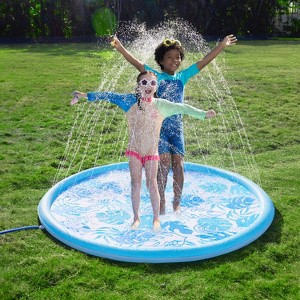 Joyfy 6ft Tropical Leaves Splash Pad for Kids, Non-Slip Outdoor Water Sprinkler Mat, Summer Fun Backyard Fountain Pool Water Games Spray Mat - 1 of 4