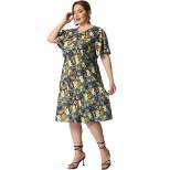 Agnes Orinda Women's Plus Size Elegant Short Sleeve Floral Pattern Dress