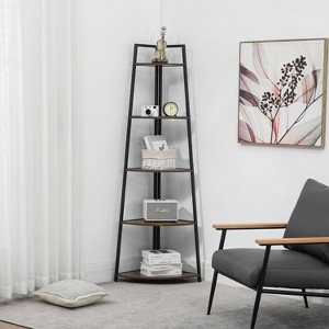 Homhougo 5 Tier Tall Corner Shelf Stand Large Capacity Corner Bookshelf for Living Room Kitchen Small Space (18.10 x 18.10 x 70in) Brown - 1 of 4