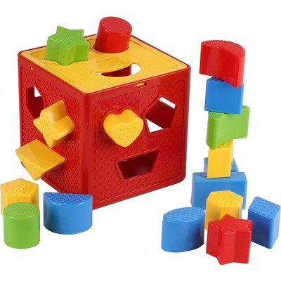 Baby Block Shape Color Sorter Toy with Elastic Band Kids Education Toy (A)  