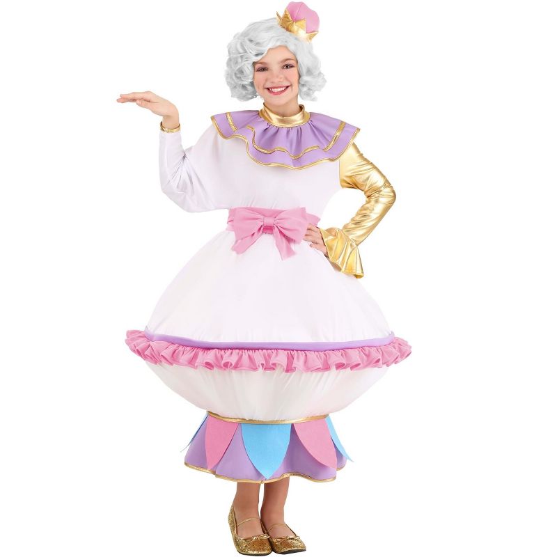 HalloweenCostumes.com Medium Girl Disney's Beauty and the Beast Mrs. Potts Costume for Girls., White/Pink/Purple, 1 of 3