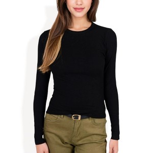 Anna-Kaci Women's Ribbed Knit Long Sleeve Top with Crew Neck and Slim Fit Design - 1 of 4